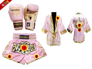 Kanong Custom Muay Thai Bundle for Kids (7-13 years old) : Pink Lai Thai